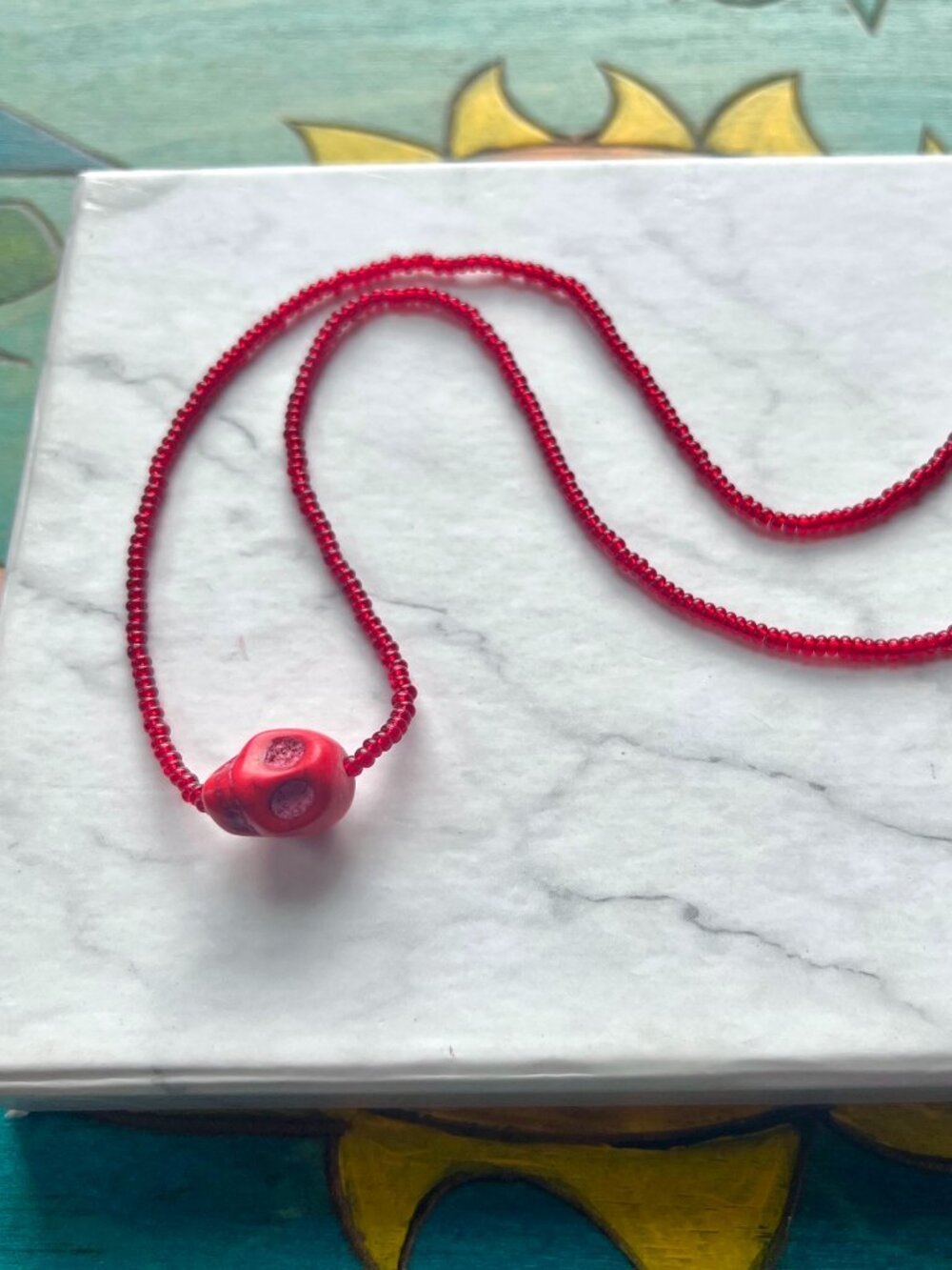 Red Candy Skull Seed Beaded Choker Necklace